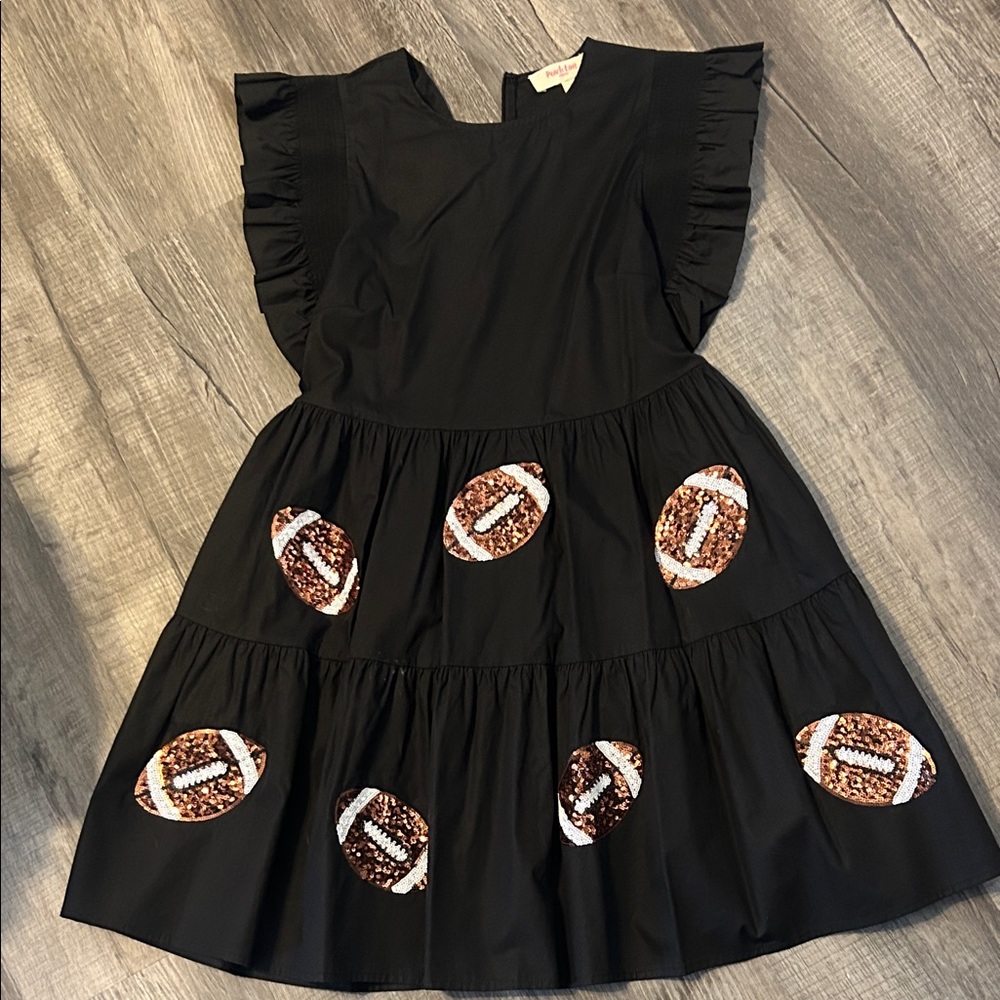 Black Ruffled Womens  Dress with Sequin Football Design